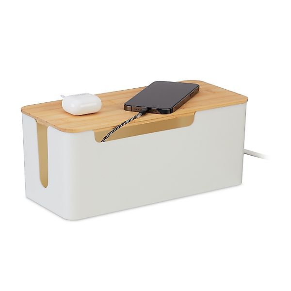 relaxdays Kabelbox mit Bambusdeckel günstig online kaufen