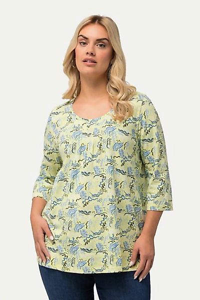 Ulla Popken Rundhalsshirt T-Shirt Zierfalten A-Linie Rundhals 3/4-Arm günstig online kaufen