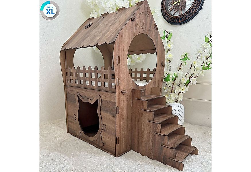Jungengel Tierhaus Zweistöckiges Katzenhaus aus MDF – Braun – in XL, XXL, 3 günstig online kaufen