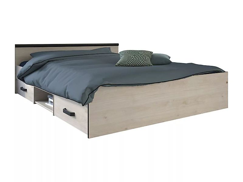 Bett mit 2 Schubladen & 1 Ablage - 140 x 190 cm - Naturfarben - PABLO günstig online kaufen