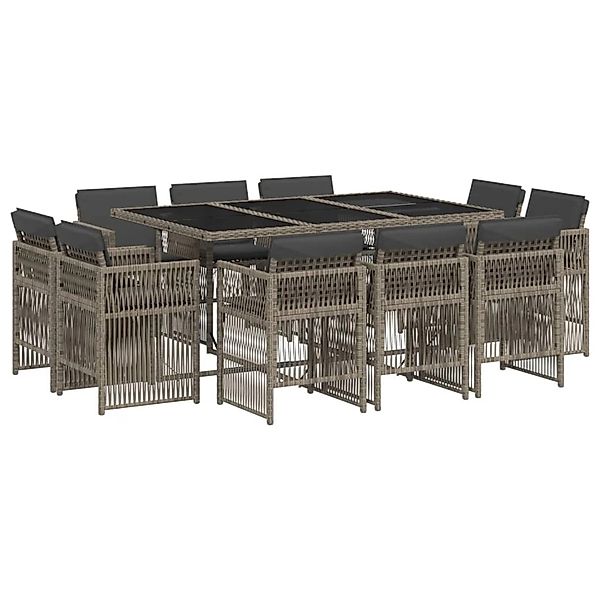 vidaXL 11-Tlg Garten-Essgruppe mit Kissen Grau Poly Rattan 3211028 günstig online kaufen