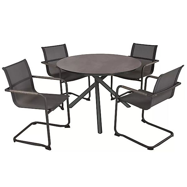 Garten Tischgruppe 5-tlg. mit runder Tischplatte 110cm in anthrazit, MAINAU günstig online kaufen