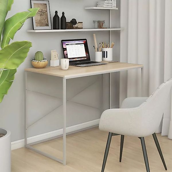Computertisch Weiß Und Eiche-optik 110x60x70 Cm Spanplatte günstig online kaufen