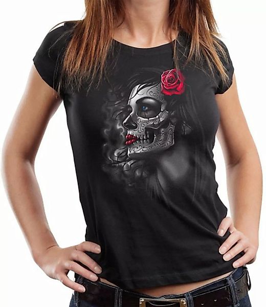 GASOLINE BANDIT® T-Shirt Damen Lady Biker-Shirt: Lady-Skull Rose günstig online kaufen