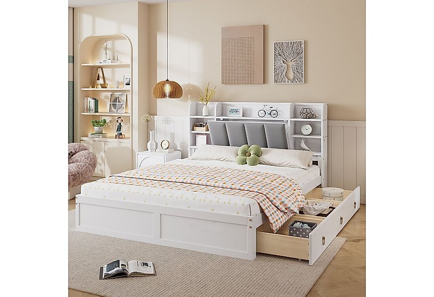 TavilaEcon Stauraumbett Doppelbett, Kopfteil mit offenem Regal, Rahmen aus günstig online kaufen