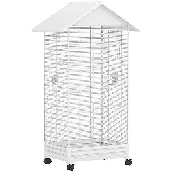 PawHut Vogelkäfig auf Rollen, 79x65x155 cm, großer Käfig mit 2 Futternäpfen günstig online kaufen