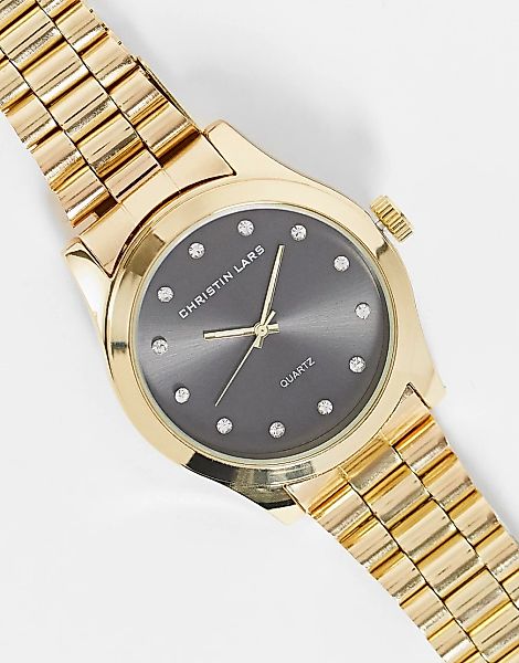 Christin Lars – Damen – Robuste Armbanduhr für Damen in Schwarz und Goldopt günstig online kaufen