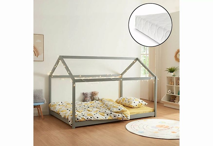 en.casa Kinderbett (Bett und Matratzen), »Cerro« mit Matratze 140x200cm Gra günstig online kaufen