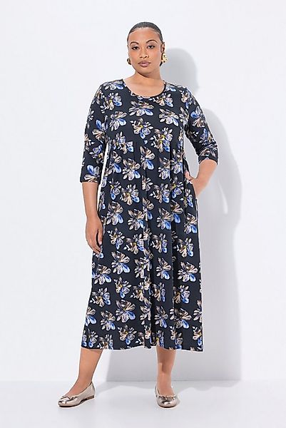 Ulla Popken Maxikleid Maxikleid Blüten Rundhals 3/4-Arm Taschen günstig online kaufen