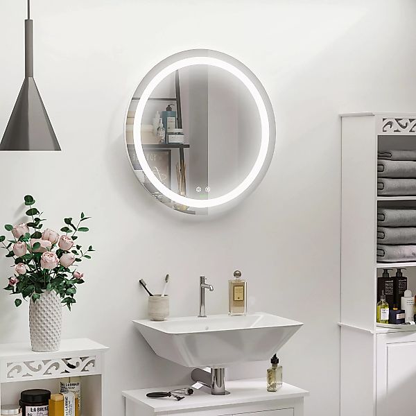 kleankin Runder LED Badezimmerspiegel Ø 60 cm Wandspiegel mit Beleuchtung T günstig online kaufen