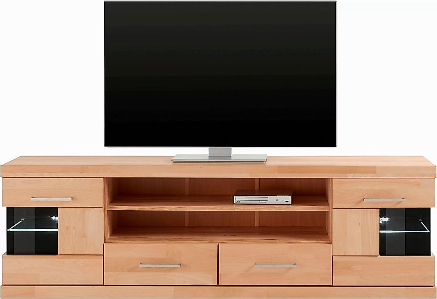 Home affaire Lowboard "Ribe,180cm breit, Fronten Massivholz,6 Fächer,Kabeld günstig online kaufen