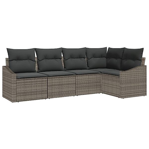 vidaXL Loungesofa 5-tlg. Garten-Sofagarnitur mit Kissen Grau Poly Rattan, 5 günstig online kaufen