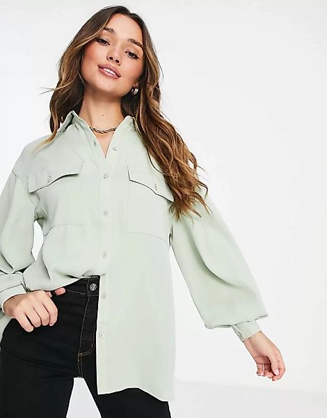 Extro & Vert – Plissiertes Oversized-Hemd in Grün günstig online kaufen