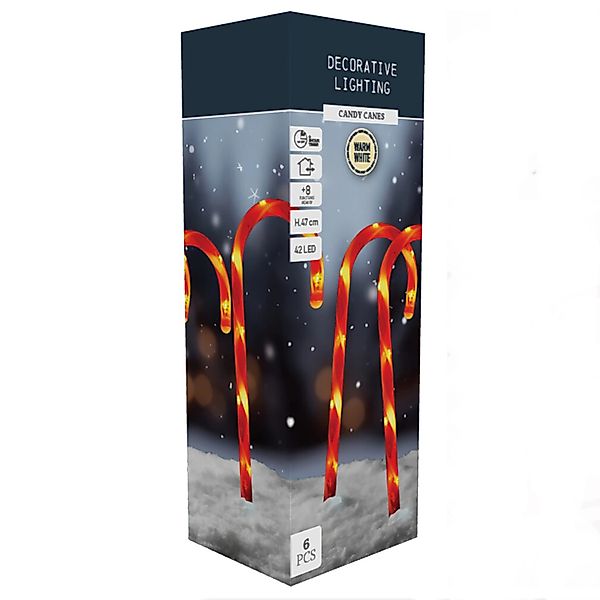 Weihnachts-Deko Bodenlampen-Set Zuckerstangen Rot-Weiß 6 teilig günstig online kaufen