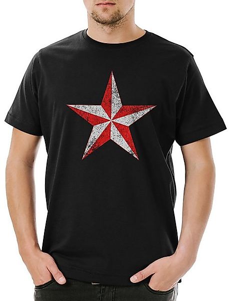 Urban Backwoods Print-Shirt Red & White Vintage Nautical Star Herren T-Shir günstig online kaufen