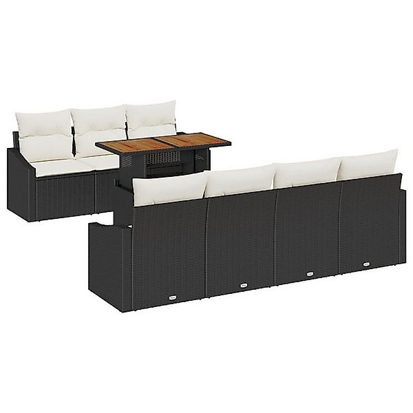 vidaXL Loungesofa 8-teiliges Garten-Sofa-Set mit Kissen Schwarz Poly-Rattan günstig online kaufen