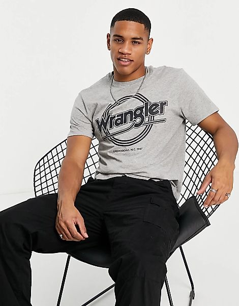 Wrangler – T-Shirt mit rundem Logo-Grau günstig online kaufen