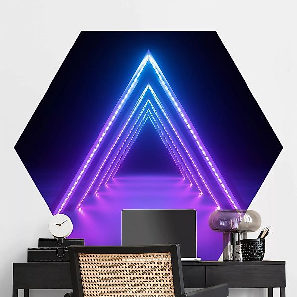 Hexagon Mustertapete selbstklebend Neon Dreieck günstig online kaufen