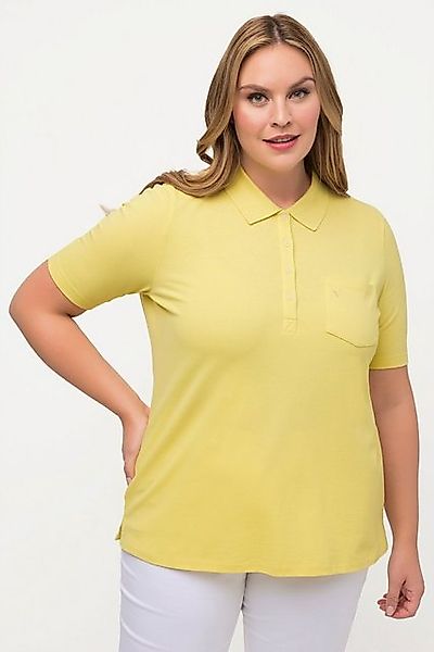 Ulla Popken T-Shirt Poloshirt Ajour-Rhomben Polokragen Halbarm günstig online kaufen