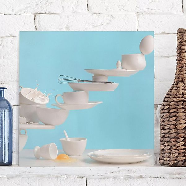 Leinwandbild Küche - Quadrat Teller Kunst günstig online kaufen