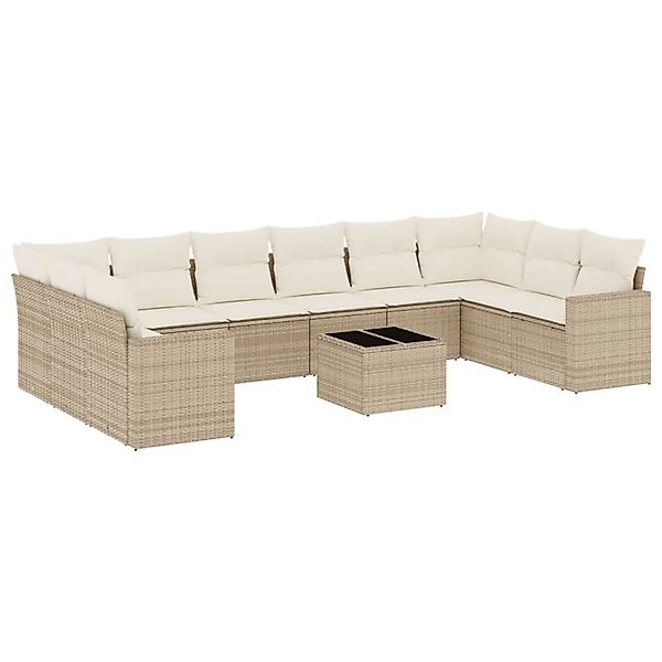vidaXL 11-Tlg Garten-Sofagarnitur mit Kissen Beige Poly Rattan 3219468 günstig online kaufen