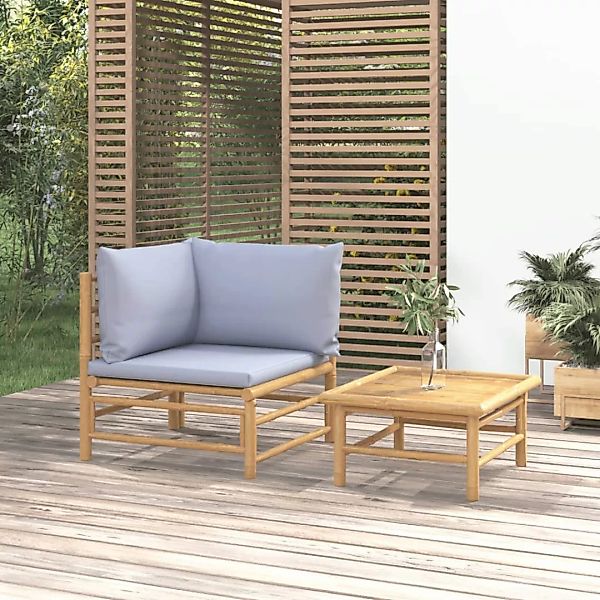 vidaXL Sofaelement 2-tlg. Garten-Lounge-Set Hellgraue Kissen günstig online kaufen
