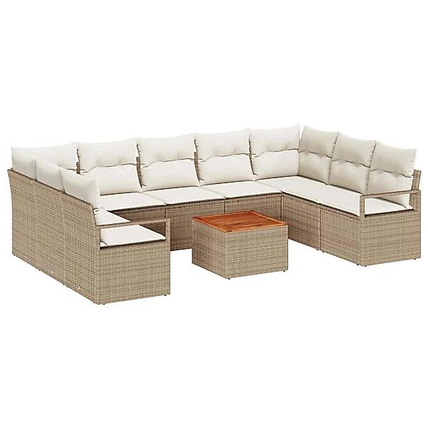 vidaXL Garten-Sofa-Set mit Kissen 10-Tlg Beige Poly Rattan 3347750 günstig online kaufen