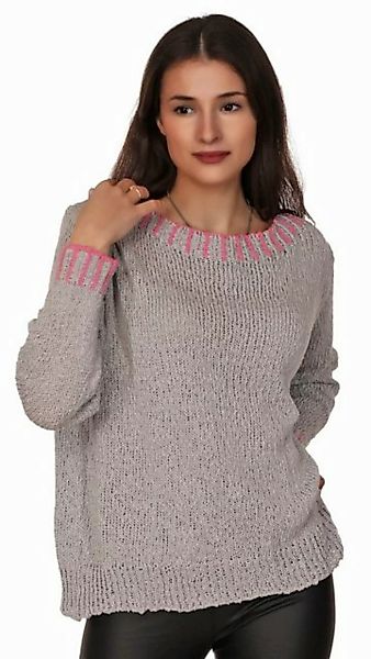 Charis Moda Rundhalspullover Langarmpullover zweifarbig Streifendesign an K günstig online kaufen