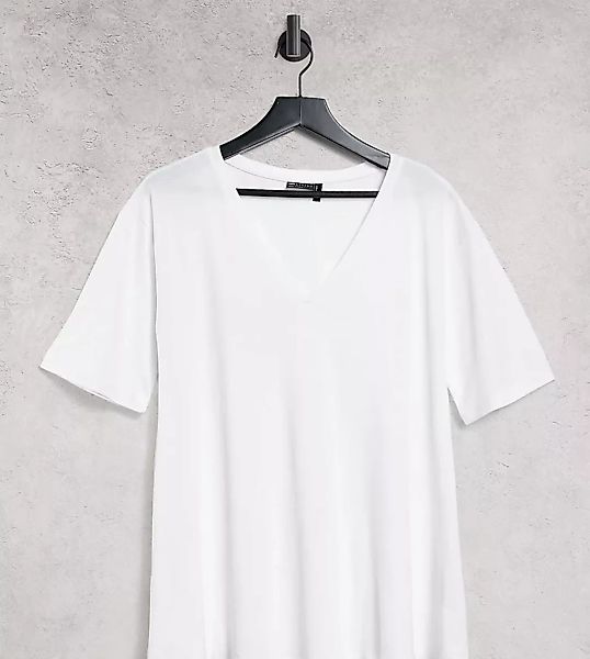 ASOS DESIGN Tall – Ausgestelltes T-Shirt mit V-Ausschnitt in Weiß günstig online kaufen