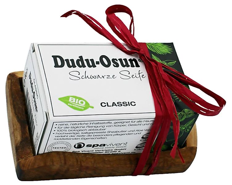 Geschenkset Dudu Osun® Classic 150g + Olivenholz-seifenschale Eckig günstig online kaufen