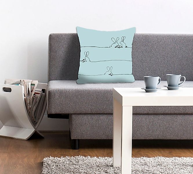 queence Dekokissen "Bunny Family mint" mit einem österlichem Hasenpaar günstig online kaufen