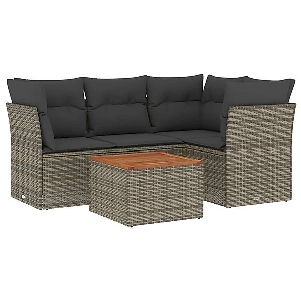vidaXL 5-Tlg Garten-Sofagarnitur mit Kissen Grau Poly Rattan 3255955 günstig online kaufen
