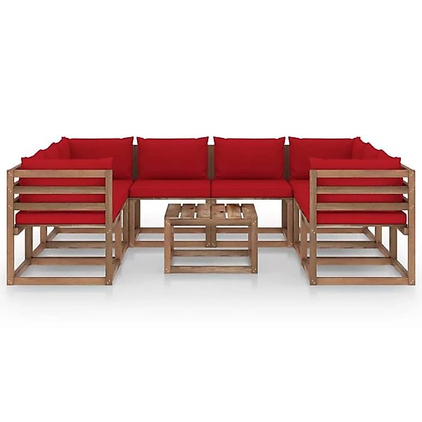 9-tlg. Garten-lounge-set Mit Kissen Rot günstig online kaufen
