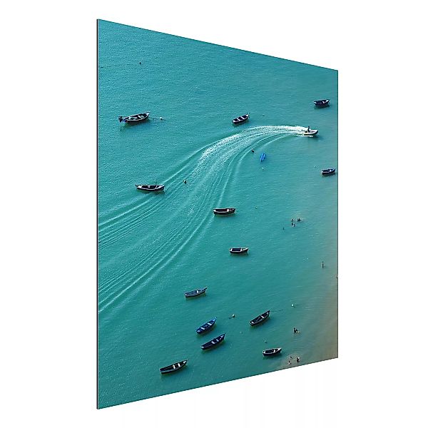 Alu-Dibond Bild Portrait - Quadrat Ankernde Fischerboote günstig online kaufen