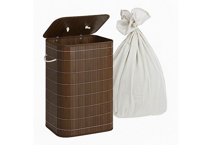 relaxdays Wäschekorb Bambus Wäschekorb mit Deckel, dunkelbraun günstig online kaufen