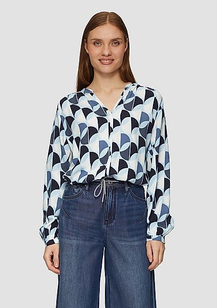s.Oliver Langarmbluse Bluse Viskose-Bluse mit Raffdetails und All-over-Prin günstig online kaufen