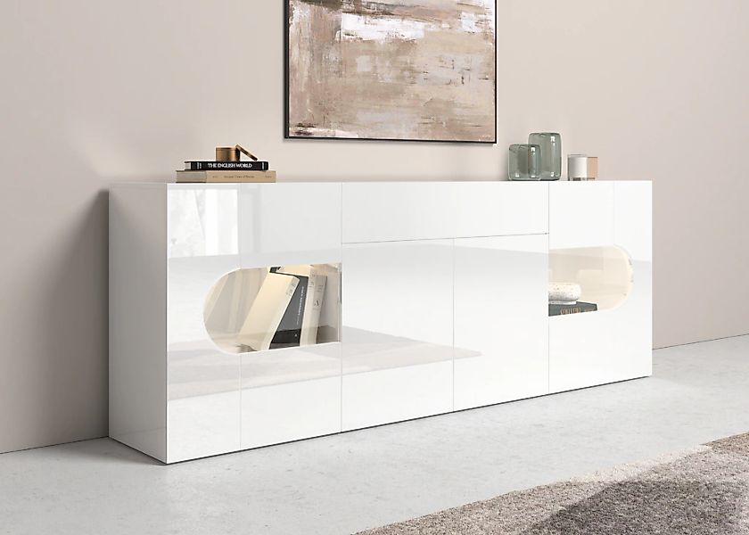 Home affaire Sideboard "Real,Vitrine,Kommode,Schrank,komplett weiß hochglan günstig online kaufen