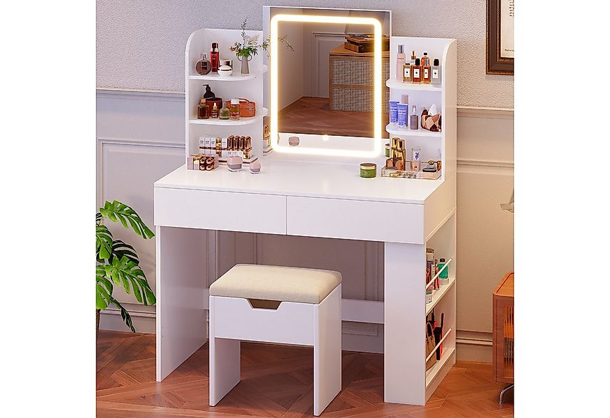 Furnicopia Schminktisch 90/110 cm, LED-Beleuchtung mit einstellbarer Hellig günstig online kaufen