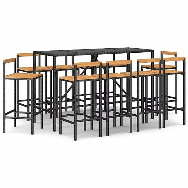 Vidaxl 11-tlg. Gartenbar-set Schwarz Poly Rattan & Massivholz Akazie günstig online kaufen