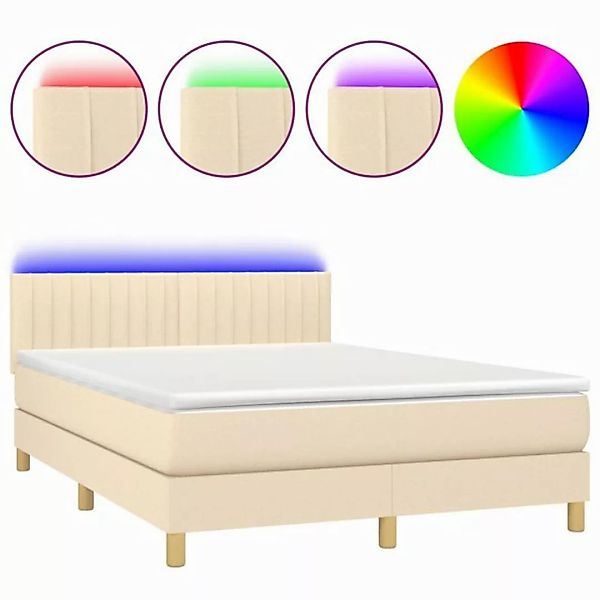 vidaXL Boxspringbett Boxspringbett mit Matratze LED Creme 140x200 cm Stoff günstig online kaufen