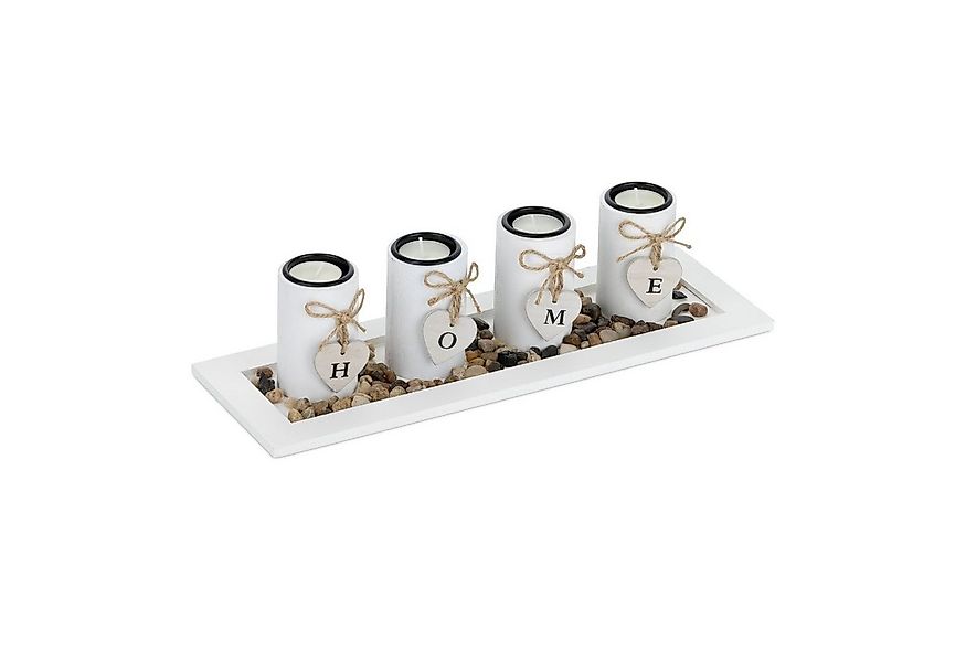 relaxdays Teelichthalter mit Tablett & Steine günstig online kaufen