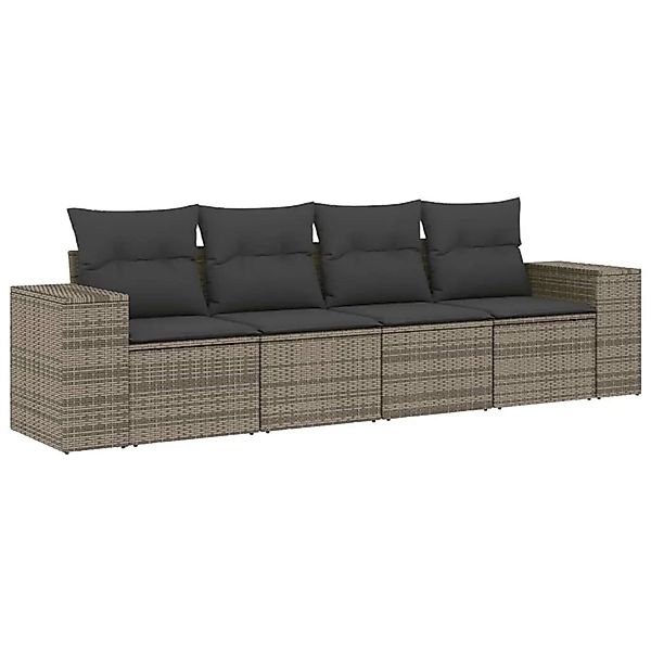vidaXL 4-Tlg Garten-Sofagarnitur mit Kissen Grau Poly Rattan 3222279 günstig online kaufen