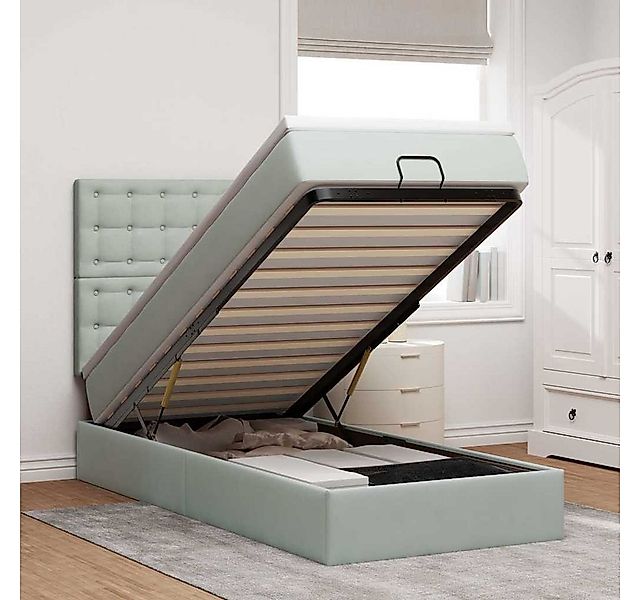 vidaXL Bett, Ottoman-Bett mit Matratzen & LEDs Hellgrau 90x190 cm Samt günstig online kaufen