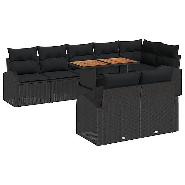vidaXL Loungesofa 9-teiliges Garten-Dining-Set mit Kissen Schwarz Poly Ratt günstig online kaufen