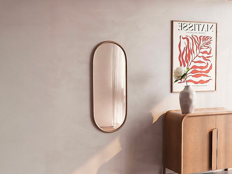 Ovaler Spiegel aus Hevea-Holz – Natur – 50 × 120 cm – SHAXI günstig online kaufen