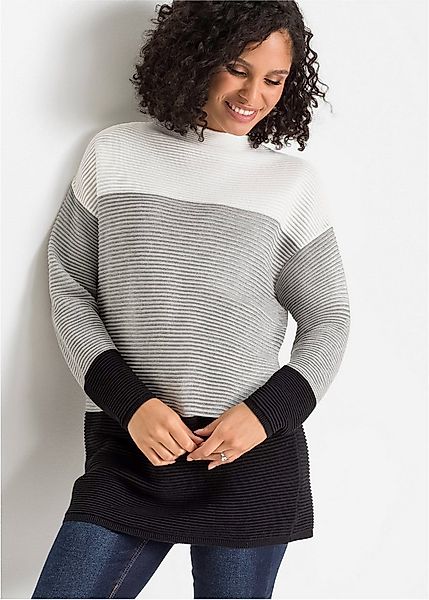 bonprix Longpullover aus Baumwolle und Polyacryl, mit Stehkragen, für kühle günstig online kaufen