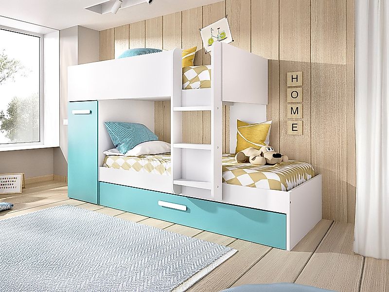 Etagenbett Ausziehbett mit Stauraum - 3x 90 x 190 cm - Weiß, Naturfarben & günstig online kaufen