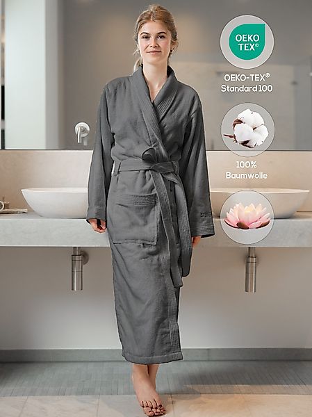 SIEGENTHAL Damenbademantel Damen Bademantel Frottee Velour Schalkragen Flau günstig online kaufen