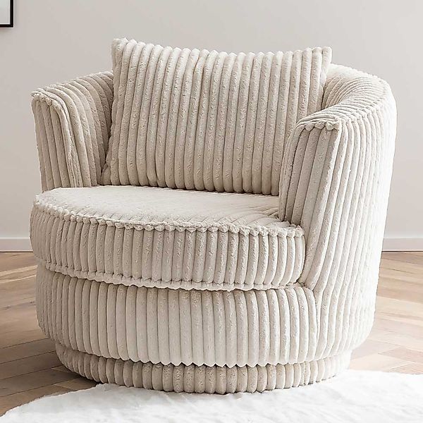 Drehbarer Polstersessel in Cremefarben Cord Retrostil günstig online kaufen