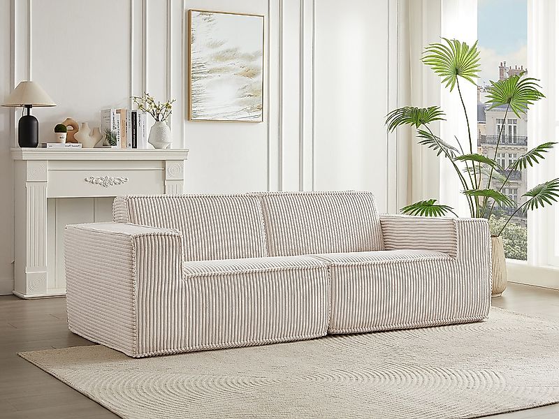 Sofa 3-Sitzer - Cord - Beige - LUNEKO günstig online kaufen